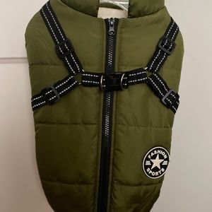 Fashion Sports, Green, XXL Waterproof Dog Jacket w/ built in harness